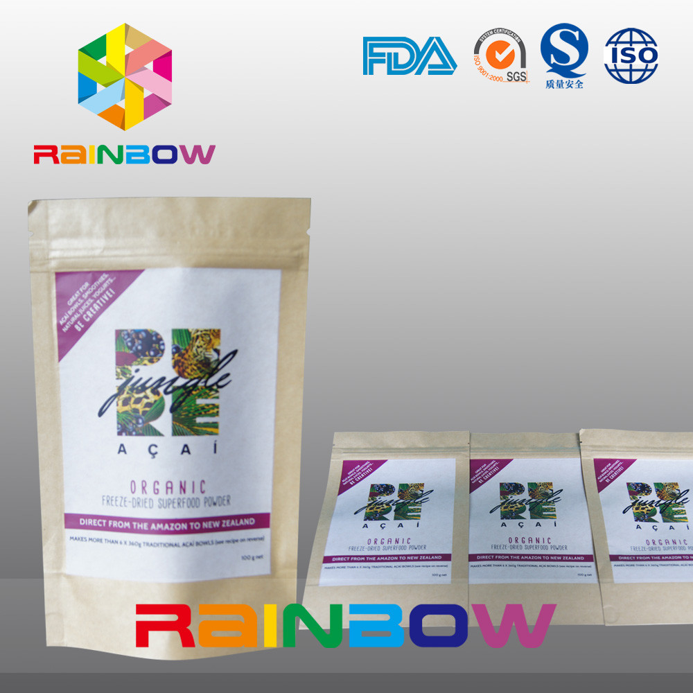 Logo Printed Chia Seeds Krafter Paper Ziplock Bag / Nut Snack Food Packaging