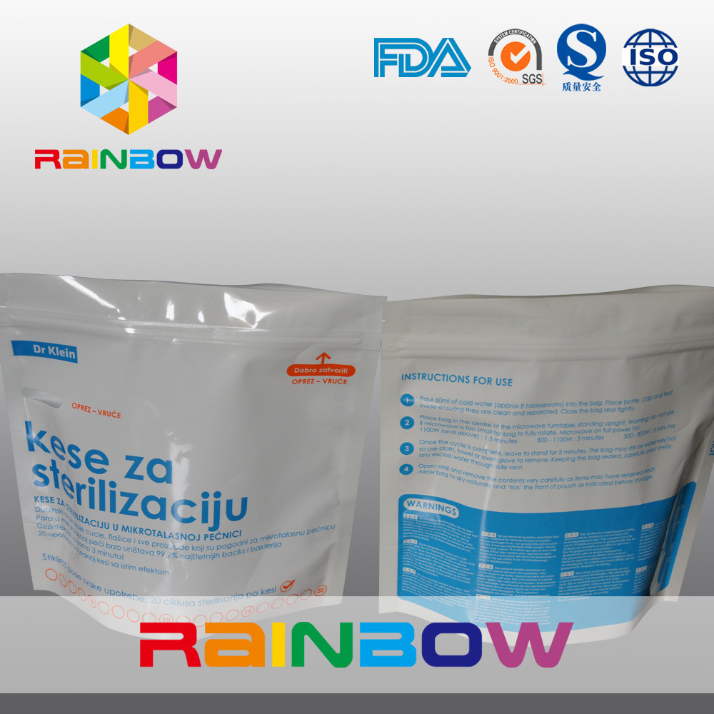 Stojak na laminowany materiał Mikrofalowy woreczek sterylizatora z ziplockiem na butelkę niemowlęcą / saszetkę z mikrofibry