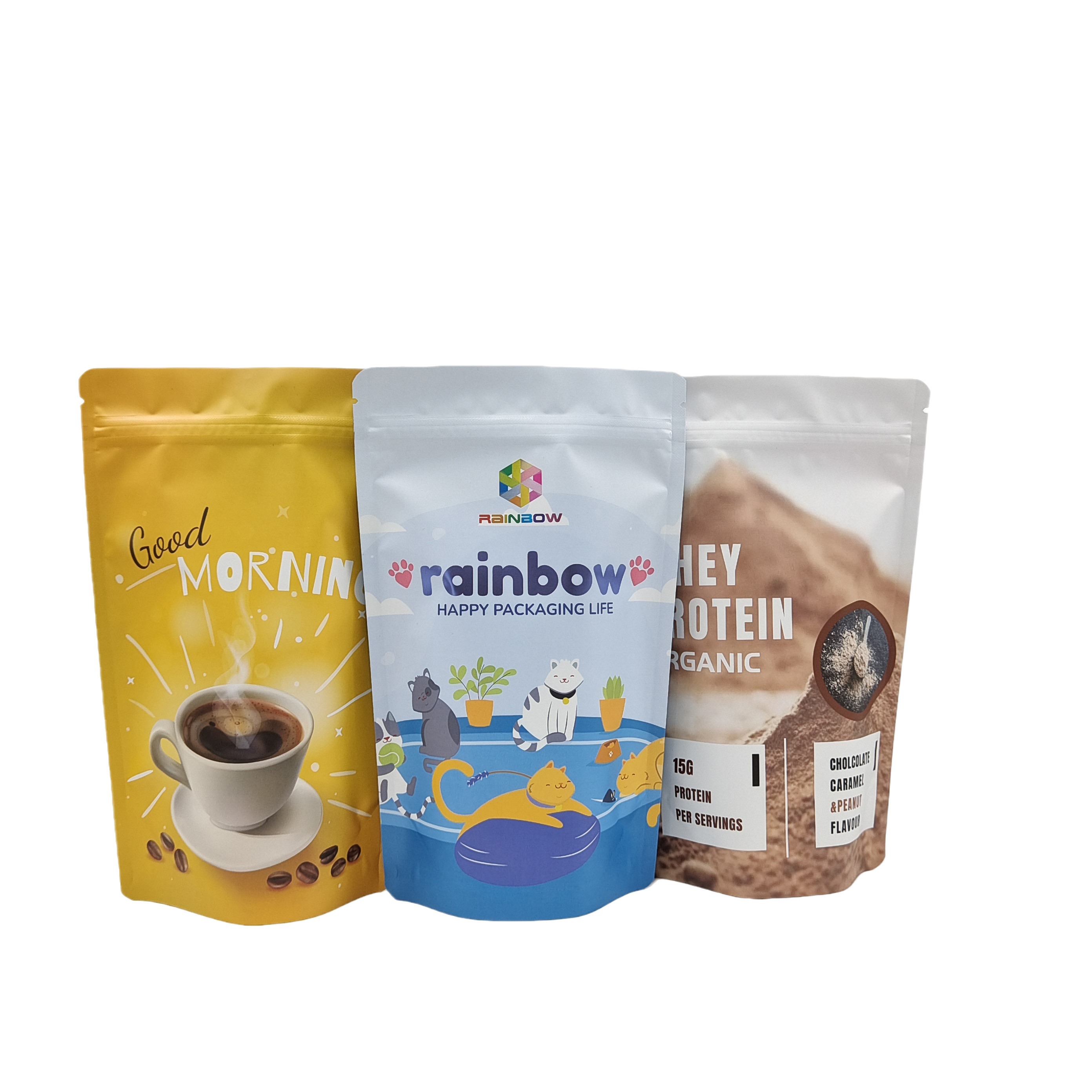 Jadalne opakowania z tworzyw sztucznych Folia aluminiowa Zipper Stojące torby na przekąski Białko w proszku