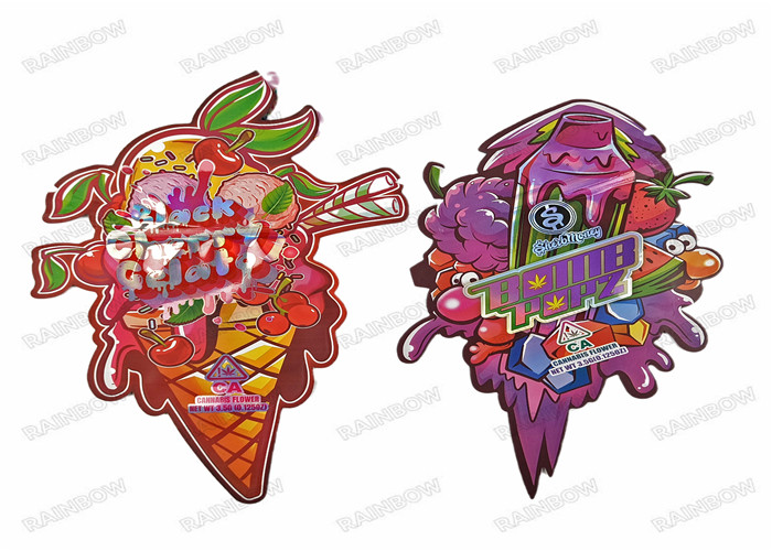 Nieregularny Die Cut Metallic 3,5 g Wysokiej jakości nieregularny kształt Plastikowy zamek błyskawiczny Mylar Opakowania na żywność