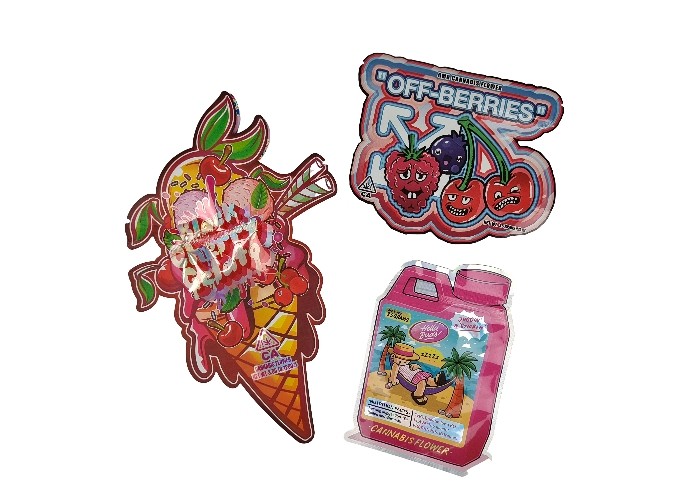 Plastikowe, zabezpieczone przed dziećmi, 3,5 g, hologramowe, mylarowe torby ziplock, wycinane nieregularnie, o specjalnym kształcie