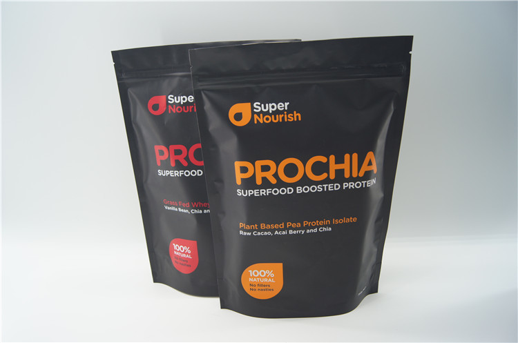 Matowy aluminiowy worek na proszek serwatkowy z białka serwatki / folia aluminiowa, stojące na zamek błyskawiczny