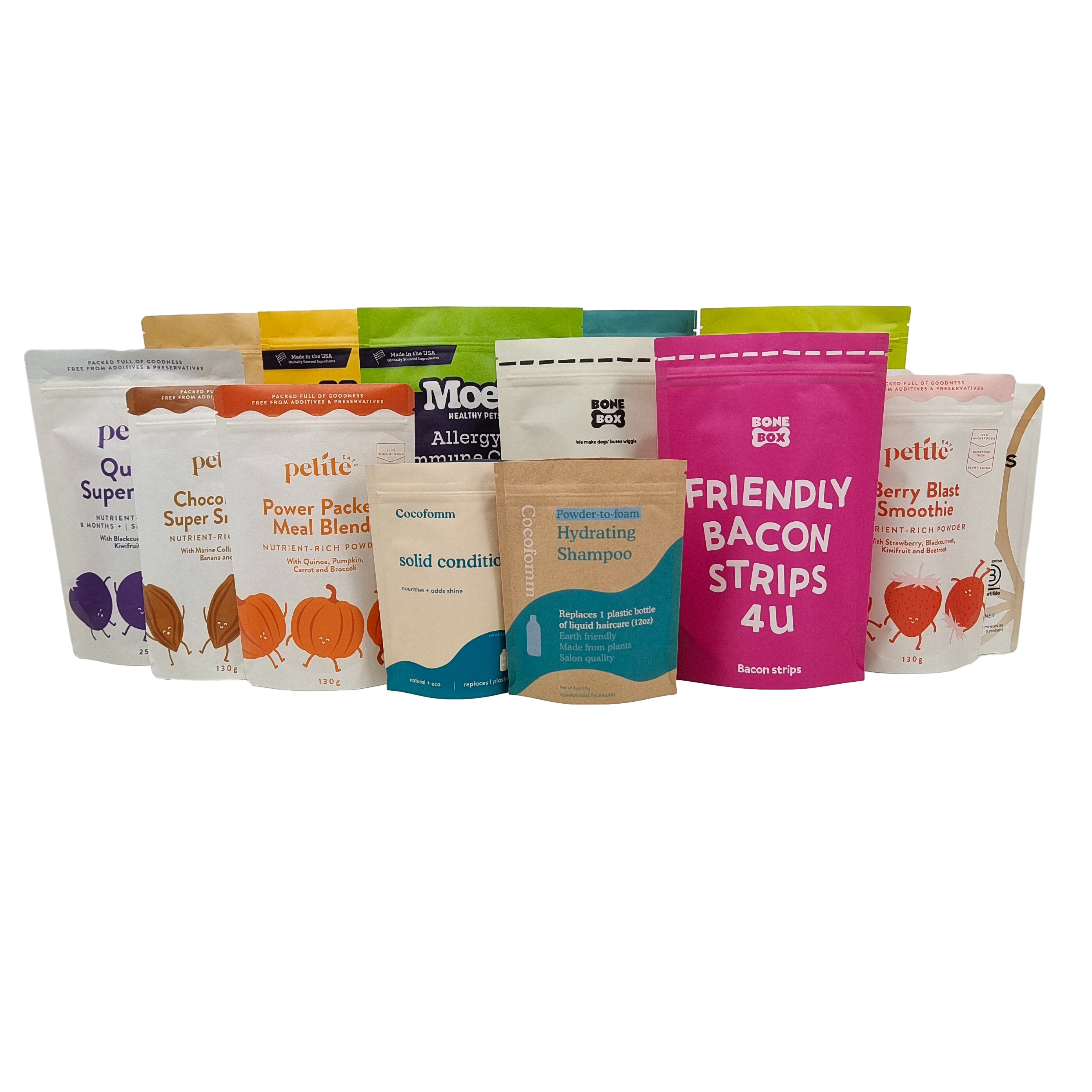 Niestandardowe logo drukowane biodegradowalne 100% opakowanie w workach wielokrotnego użytku stand up plastikowe worki doypack z ziplock