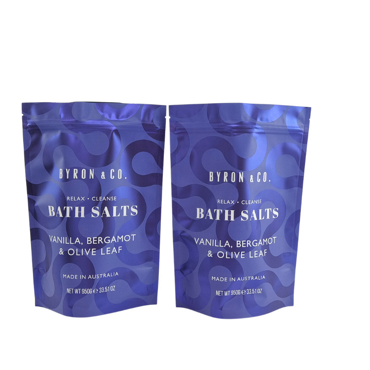 Maty wydrukowany opakowanie z zamknięciem zamknięciem zamkiem z cypressem plastikowy kąpiel solny ścieracz stały torba z cypressem