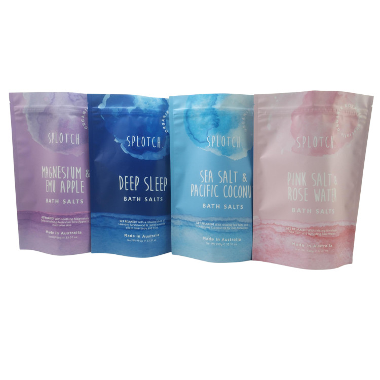 Drukowanie logo na zamówienie Ziplock Pouch Body Scrub Soap Bath Bomb Packaging Aluminium Foil Pouch Plastic Zipper Bath Salt Bag