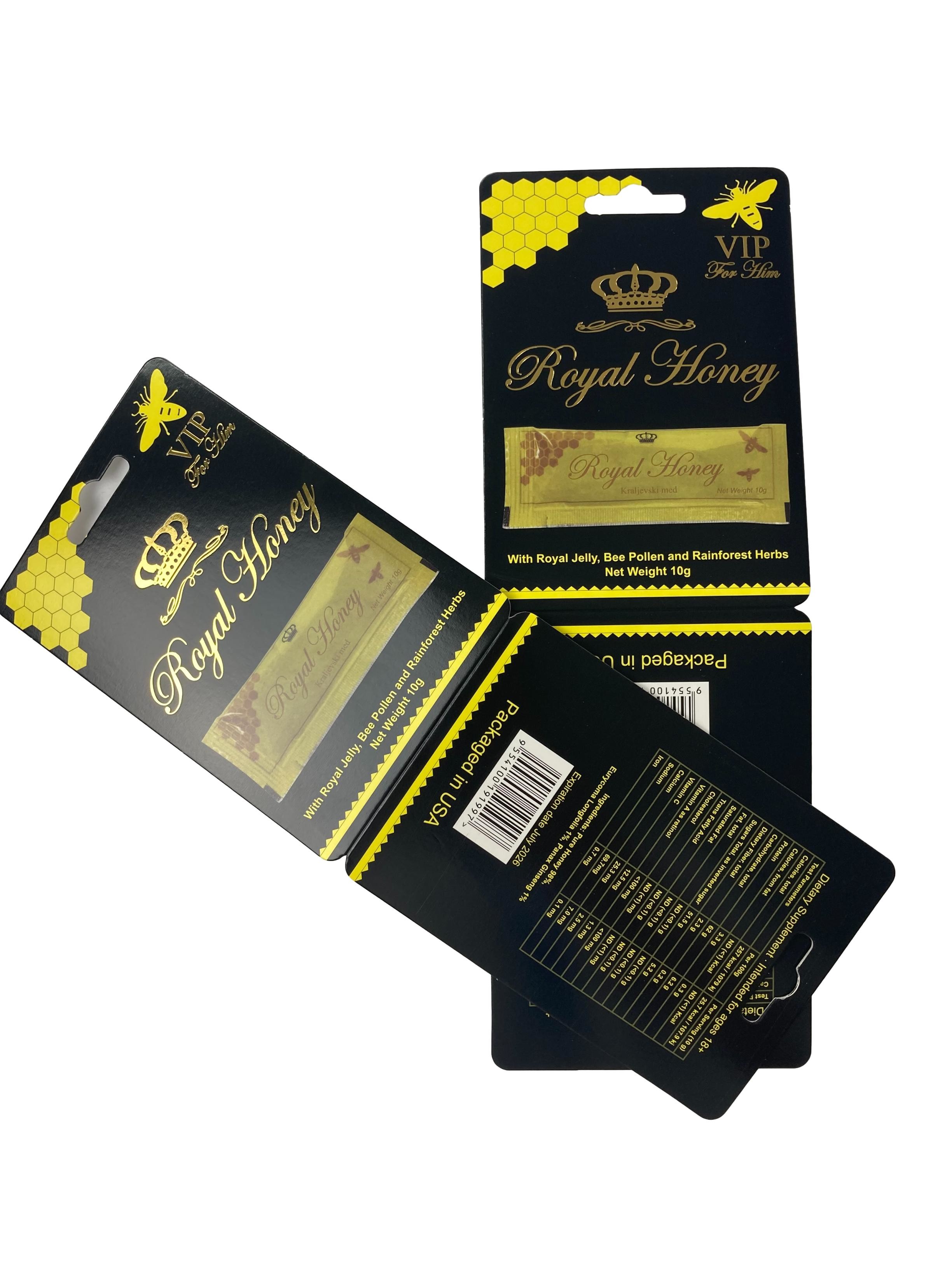Sprzedaż hurtowa Royal Honey Sachet Packaging Paper Card Luxury Honey Packaging with Hot Stamping
