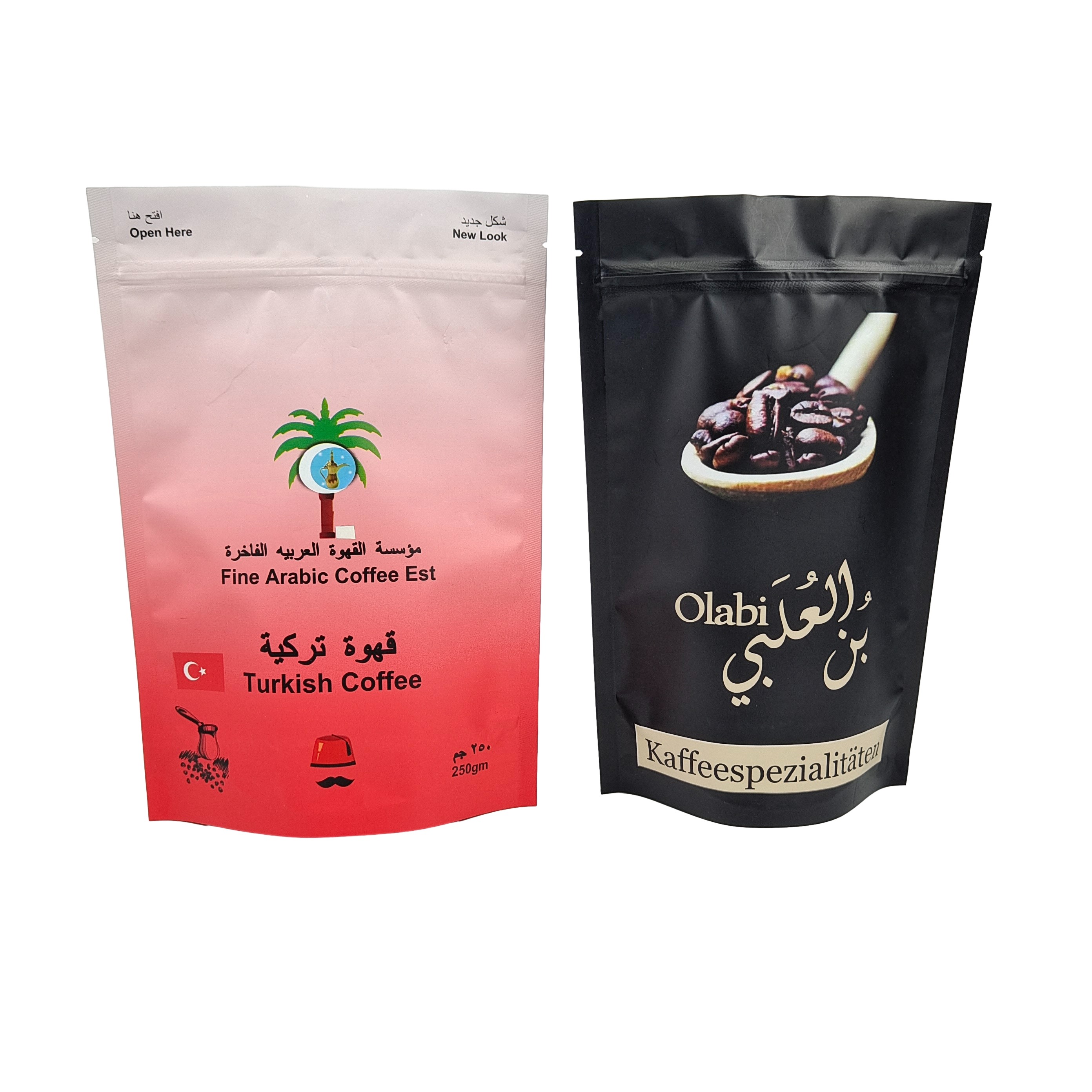 Arabica Kawa ziarna Niestandardowe opakowanie drukowane Niedotwarzalne Zipper Mylar Plastic Stand Up Bags