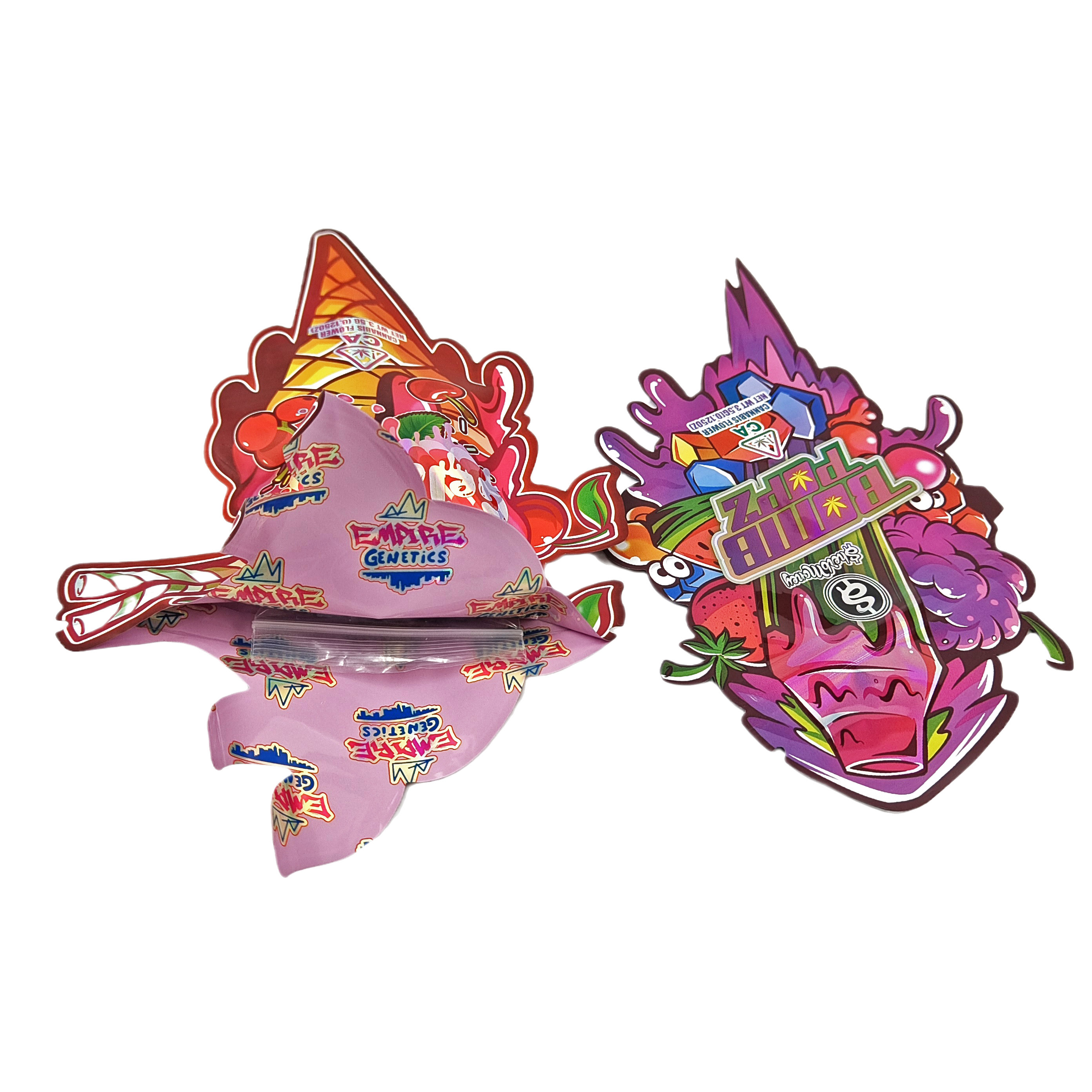 Plastikowe opracowanie na zamówienie specjalny kształt opakowanie wydrukowane hologram folia cukierki dziecięce dowód Mylar wyciąć worki