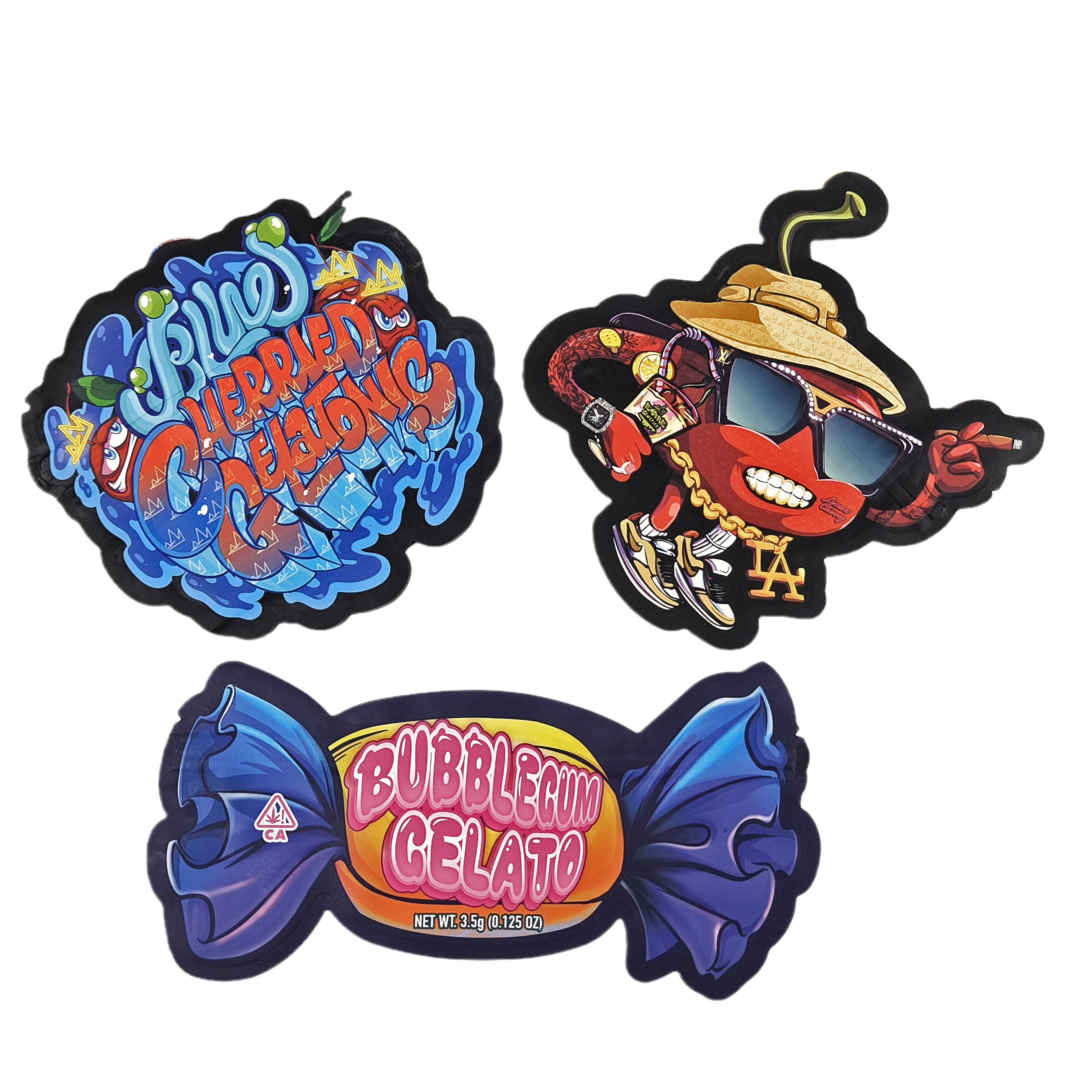 Niestandardowe logo matte, plastikowa torebka w kształcie z powrotem zamknięta, odporna na zapach, zębatka 3,5 Mylar Bags for Candy