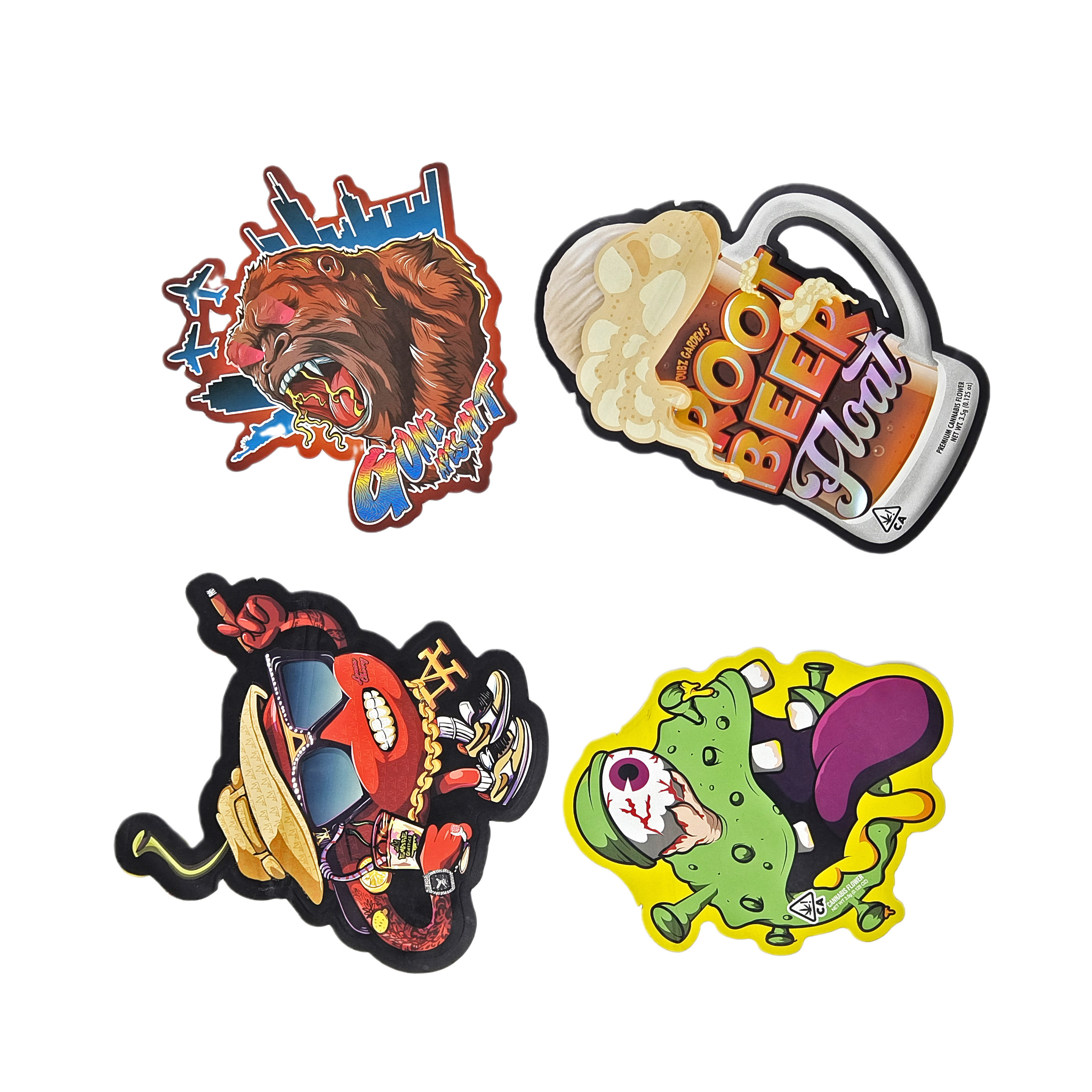 3.5g 7g Na zamówienie wydrukowane specjalne wycięte w ciśnieniu nieregularne torby Mylar odporne na zapach z zamkiem opakowania przekąski torby Mylar