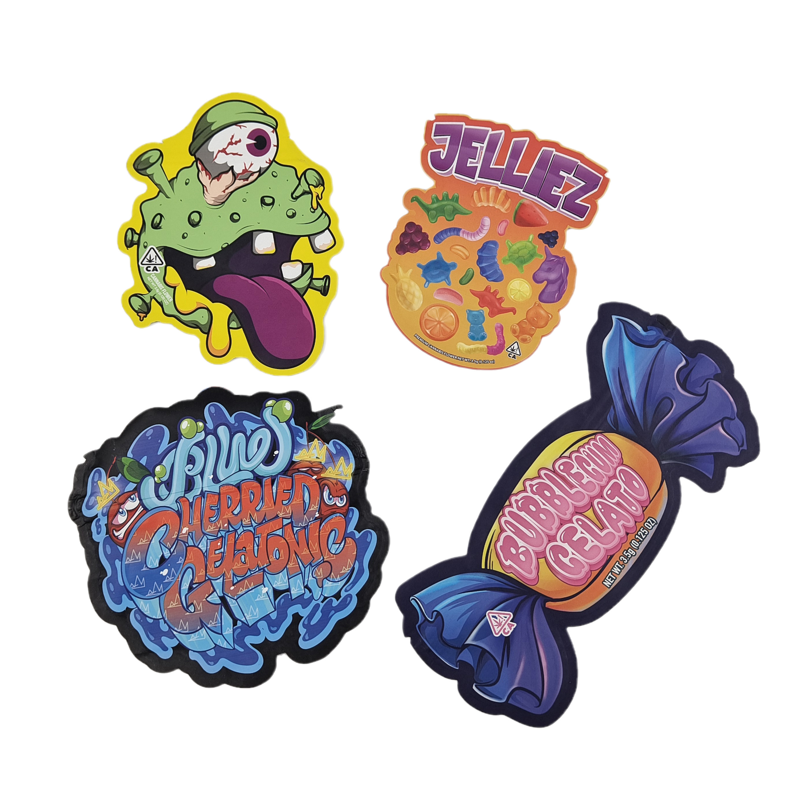 Niestandardowe wycięte plastikowe drukowane logo, odporne na zapachy, 3.5 opakowania spożywcze, opakowania z ziplockem, zjadalne przekąski, torby Mylar