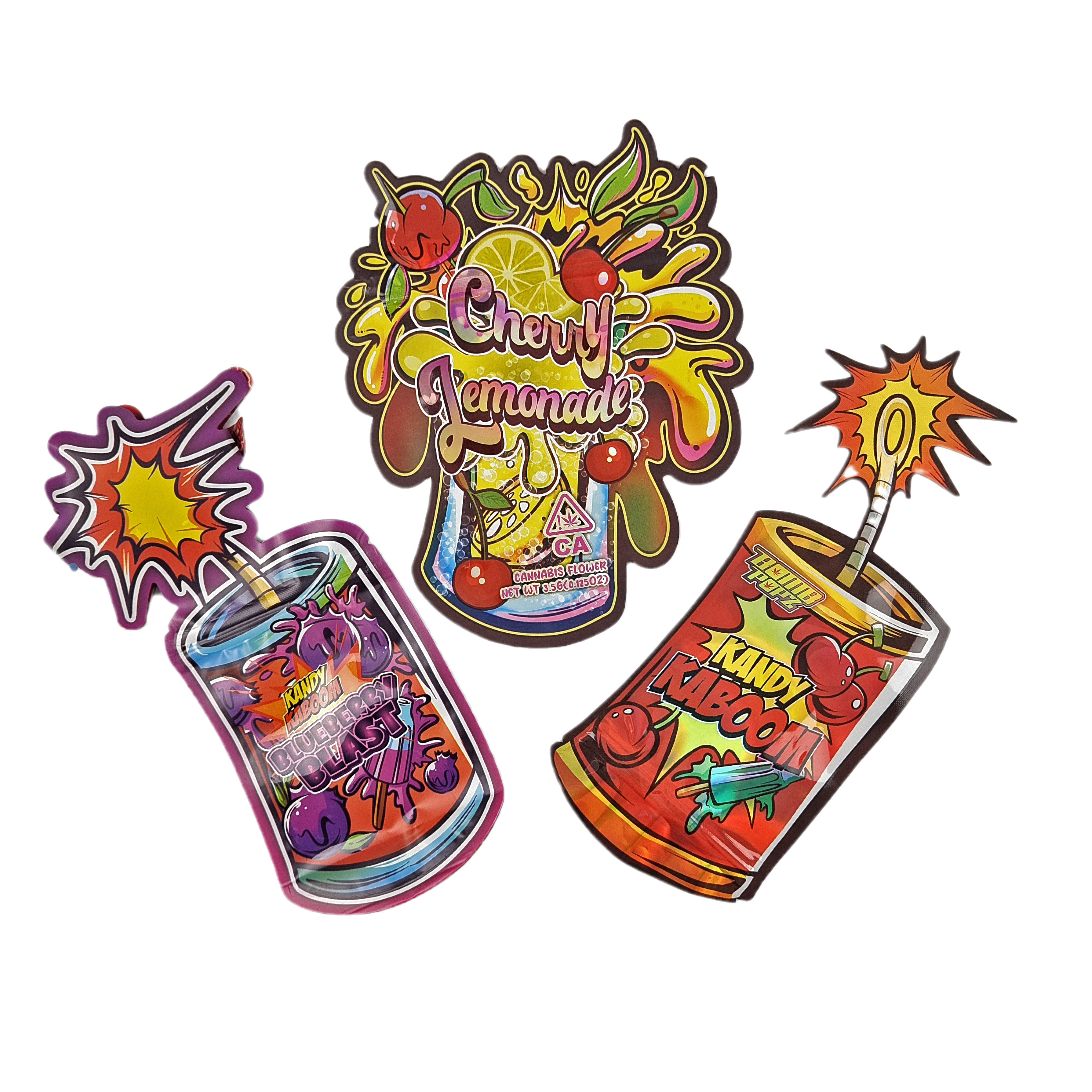 Opakowanie o nieregularnym kształcie, specjalnie zaprojektowane z foliową holograficzną 3,5 g, odporną na zapach, z sakami Mylar