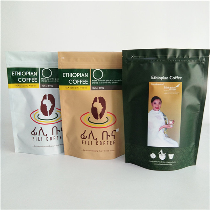 Środowiskowo przyjazny papier niestandardowy elastyczny opakowanie Kraft Coffee Ziplock Stand Up Pocket Bag dla 250g 500g i 1kg