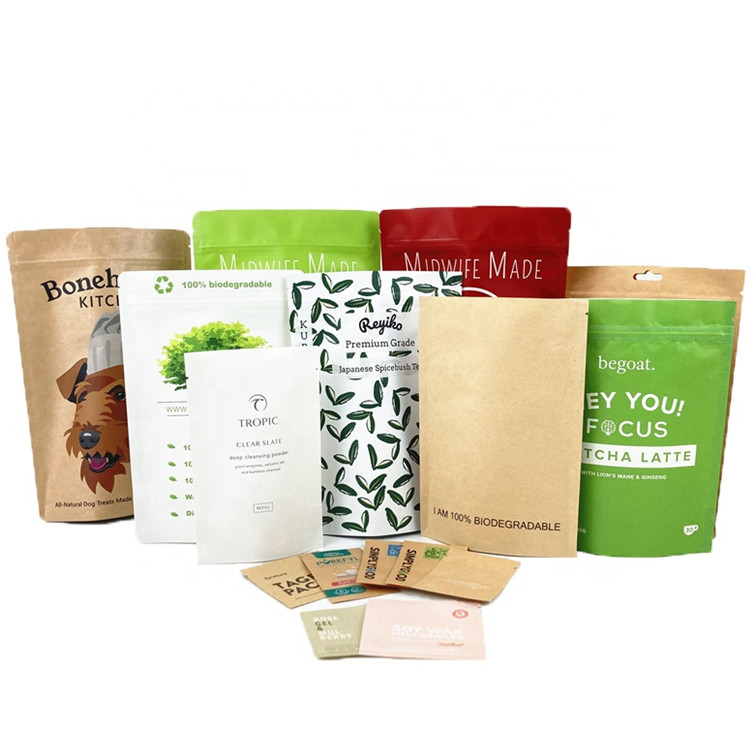 Eco Friendly Customized Logo 100g 250g Tea Coffee Bag Packaging Bag Recyklingowy Kraft Paper Stand Up Pouch