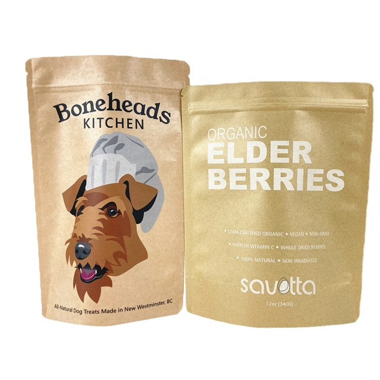 OEM Custom Logo Biodegradable Kraft Paper Bags for Cookie Cake Nuts Edibles Powder Pet Food Smell Proof Bag With Window