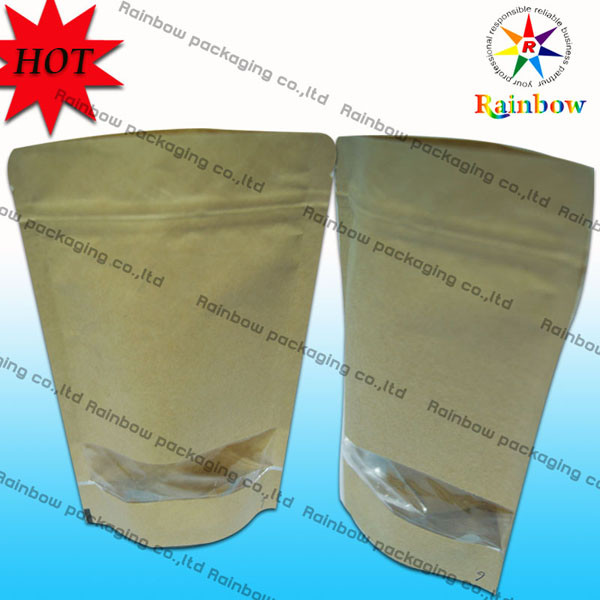 Stand Up Ziplock Brown Kraft Dostosowane torby papierowe z okienkiem do pakowania przekąsek