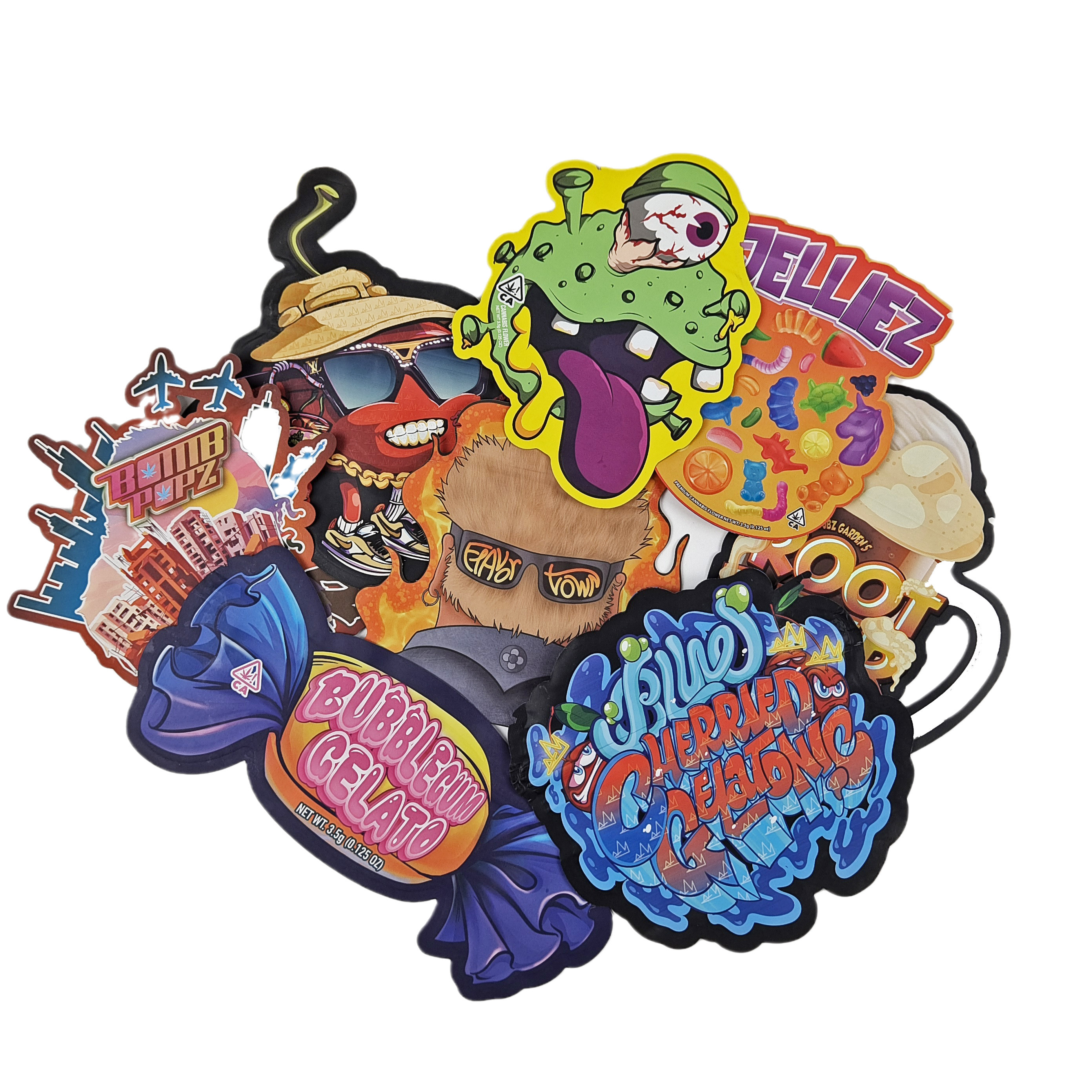 Niestandardowy projekt 3.5g 7g 14g 28g Wycinane torby Ziplock Specjalny kształt Zabezpieczony przed dziećmi Niestandardowy kształt Mylar Opakowania na przekąski