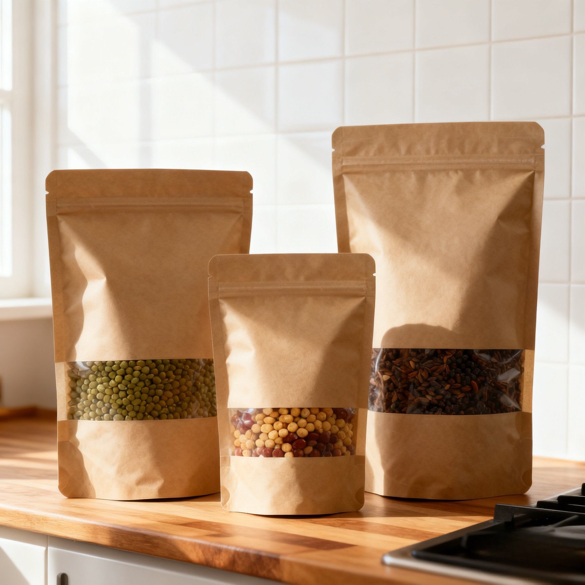 Spersonalizowana biodegradowalna torba stojąca z papieru kraft odporna na wilgoć do pakowania żywności