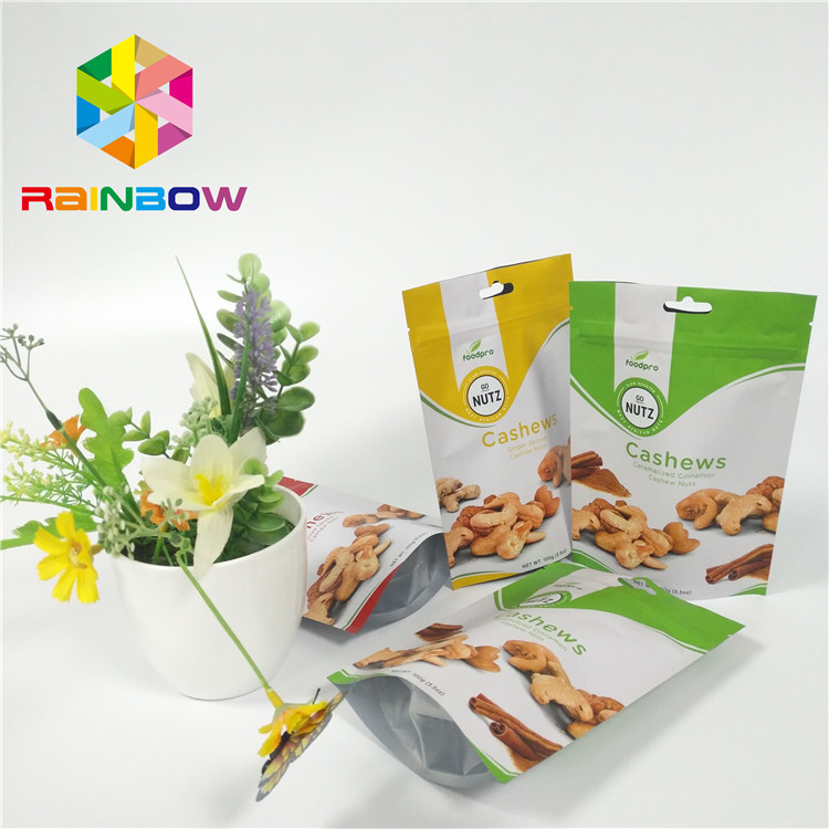 Folia Stand Up Snack Bag Packaging Zipper Plastic Cashew Nut Pack Custom Printed