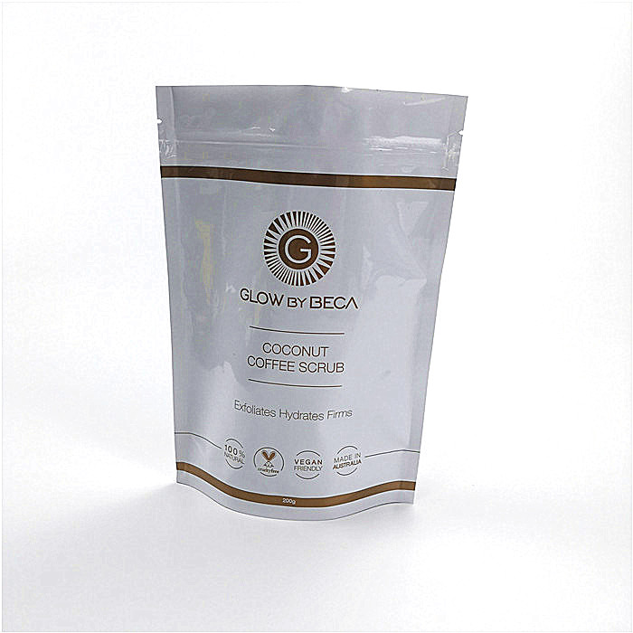 Opakowania z błyszczącego białego plastiku Mylar Opakowanie Stand Up Pouch do pakowania kawy