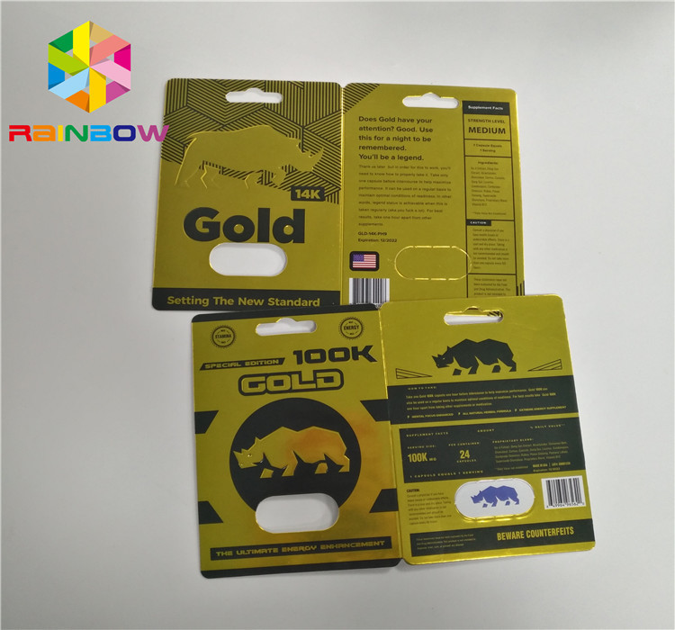 Gold Rhino 100k Męskie seksualne tabletki zwiększające wydajność Butelki Hologram efekt 3D