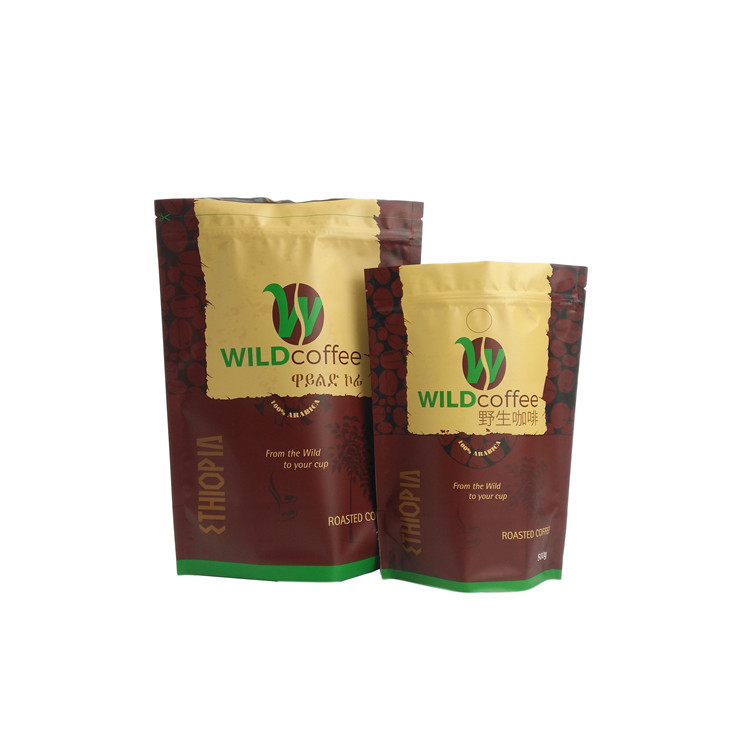 Niestandardowe matowe torebki do kawy z wykończeniem, aluminiowa torebka stojąca z zamkiem błyskawicznym