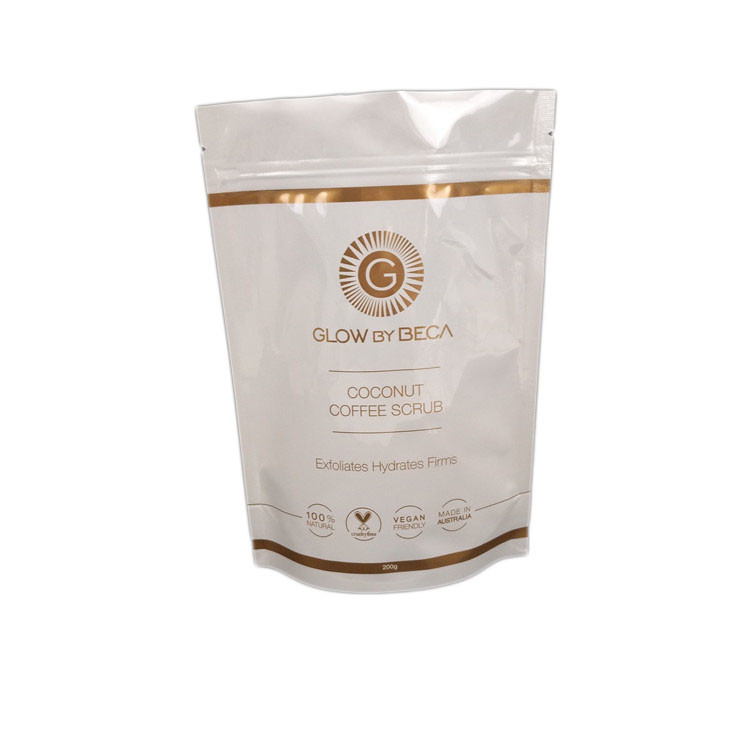 Białe błyszczące wykończenie Body Scrub 150 Micron Stand Up Zipper Pouch