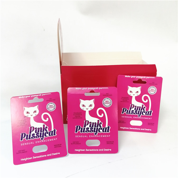 Ekspozycja niestandardowych kart papierowych do drukowania kartonów z wycięciem na łezkę Pudełko na różową kartkę Pussycat z blistrem
