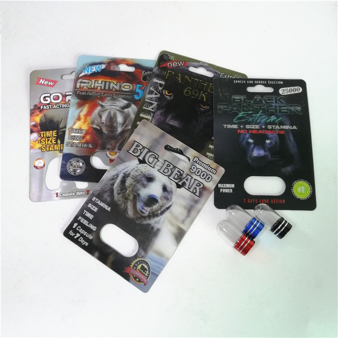 Pakowanie tabletek wzmacniających seksualność Rhino Max 150K 3D Blister z pudełkiem papierowym na kapsułkę w proszku