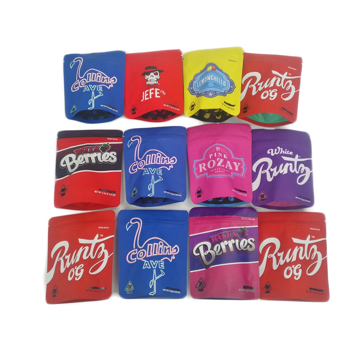 Miękkie w dotyku torby foliowe z zamkiem błyskawicznym 3,5 g Odporne na zapach matowe 3,5 g 7 g Cannabies Cookies Jefe Packaging Mylar Bag Custom