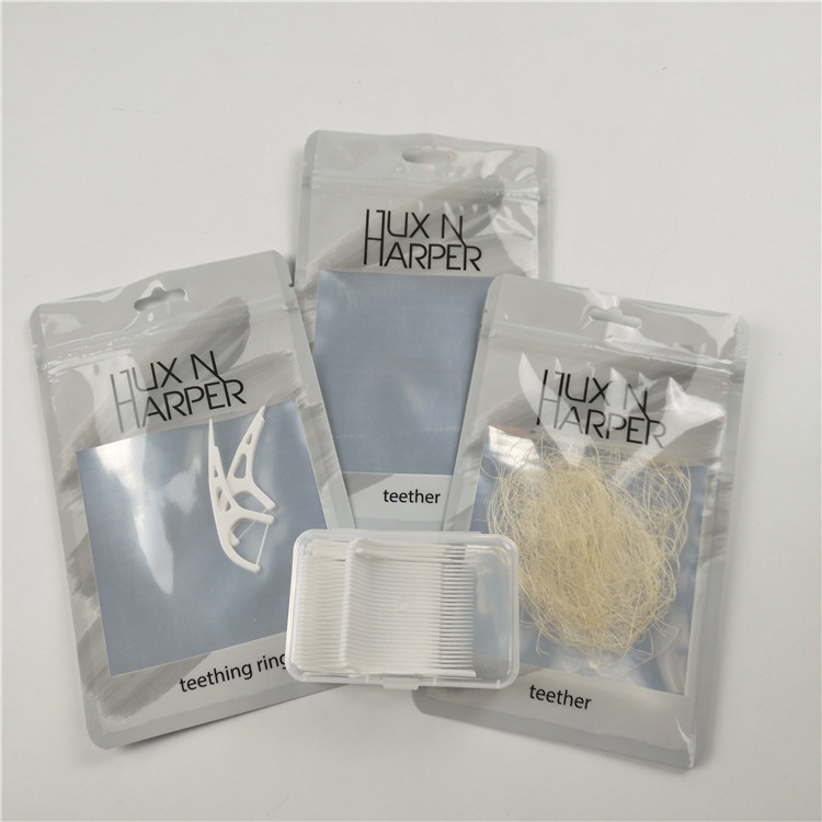 Błyszczące przezroczyste torby plastikowe z otworem do zawieszania nici dentystycznej Folia aluminiowa Dostosowane opakowanie woreczka z zamkiem błyskawicznym