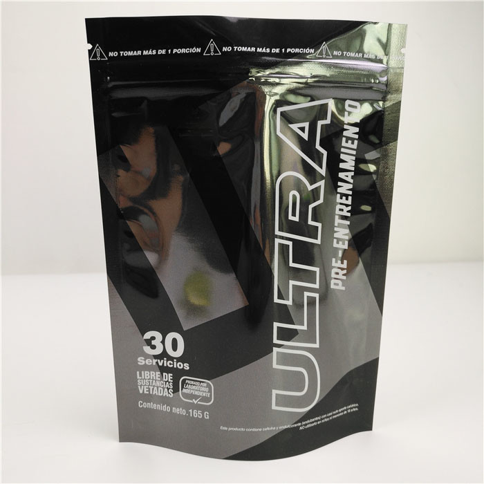 Błyszcząca czarna folia aluminiowa Mylarowa plastikowa torba stojąca Dostosowane logo