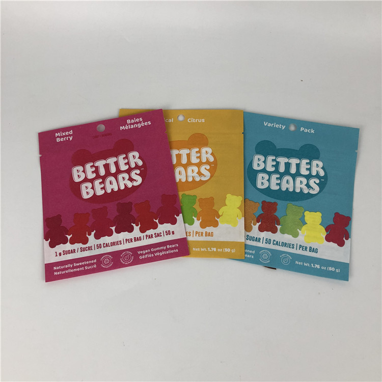 Three Side Seal Flat Heat Sealing Snack Cookie Jadalne CBD THC Gummies Biodegradowalne torby do pakowania