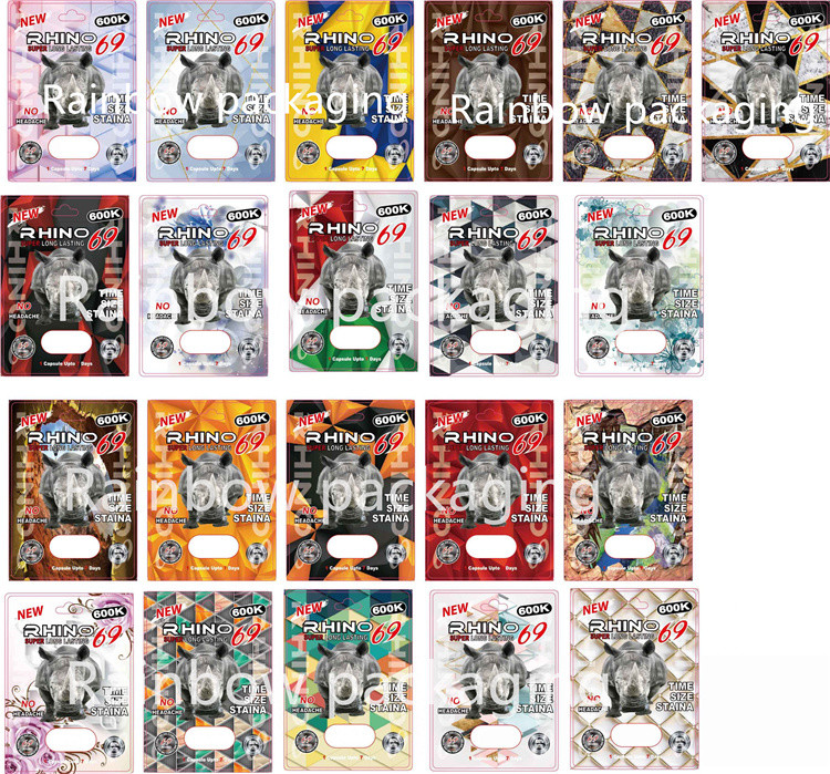 Karty do pakowania w blistry 3D Rhino do tabletek Rhino 10K / 100K / 69 Papierowe pudełko Różowe pigułki dla kotów