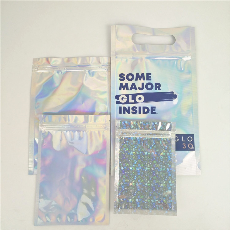 Błyszczące torby holograficzne UV CMYK Zipper Plastikowa torba do pakowania żywności MOPP