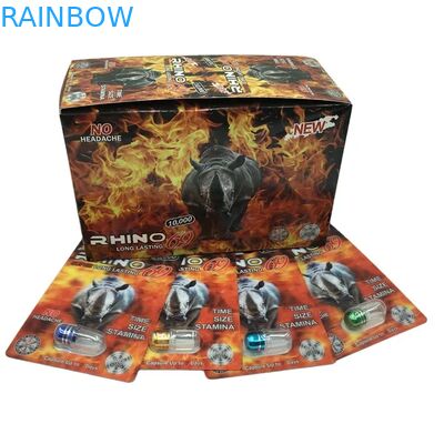 Sprzedaż hurtowa niestandardowych kapsułek Rhino 100k 150k 200k na wzmocnienie, leków, opakowanie 3D z kartą i papierowym pudełkiem ekspozycyjnym